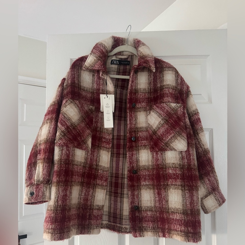 Zara Plaid Red and Cream Women's Shacket
